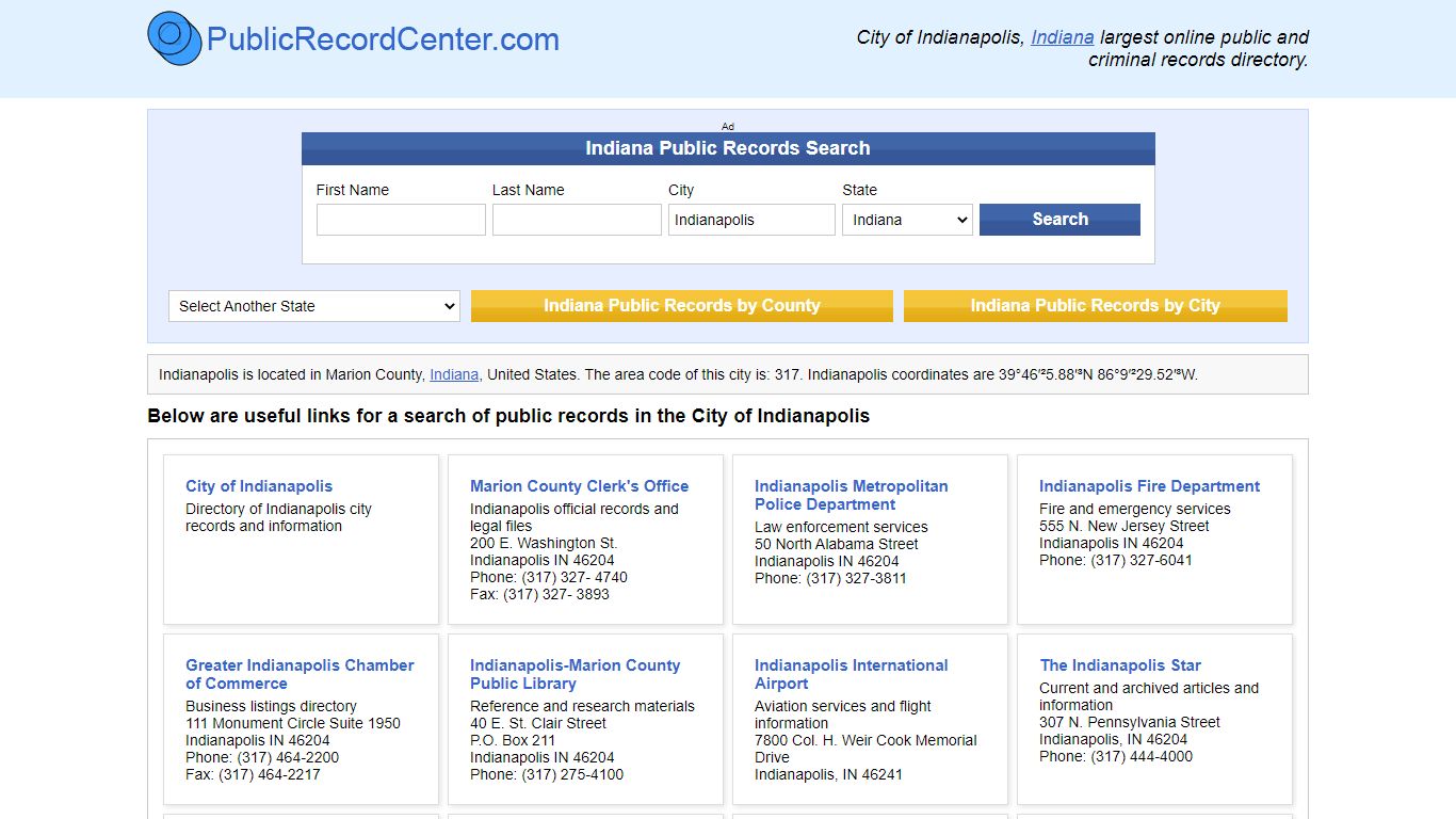 Indianapolis, Indiana Public Records and Criminal Background Check